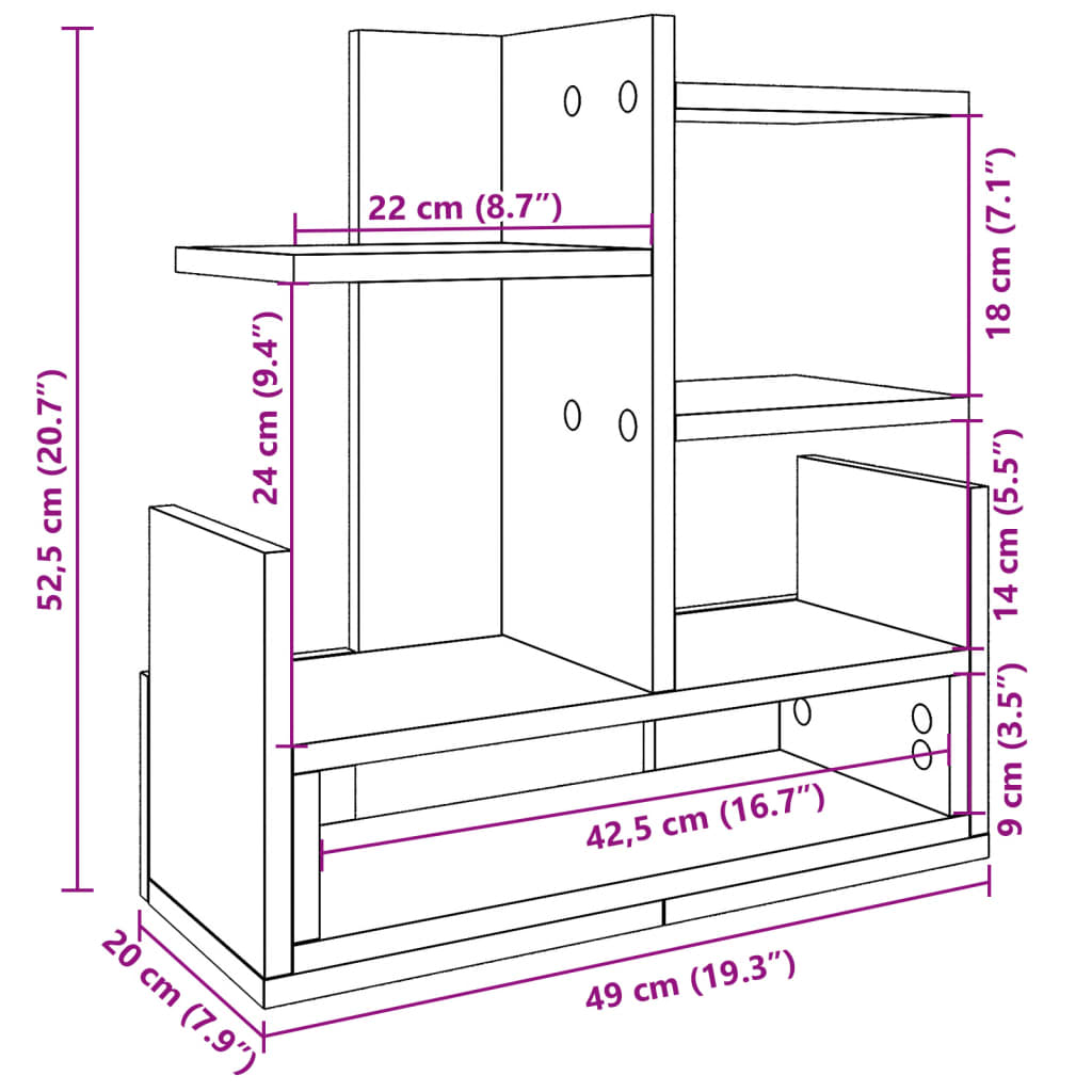 vidaXL Organizador de escritorio madera ingeniería negro 49x20x52,5 cm