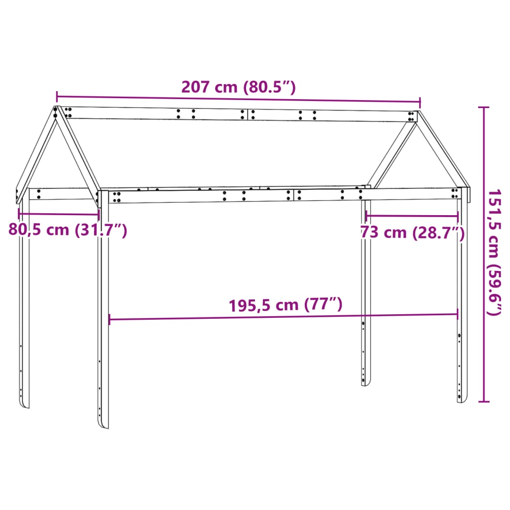 vidaXL Techo de cama infantil madera maciza blanco 207x80,5x151,5 cm