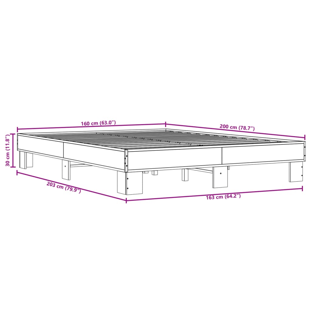 vidaXL Estructura cama madera ingeniería metal roble ahumado 160x200cm