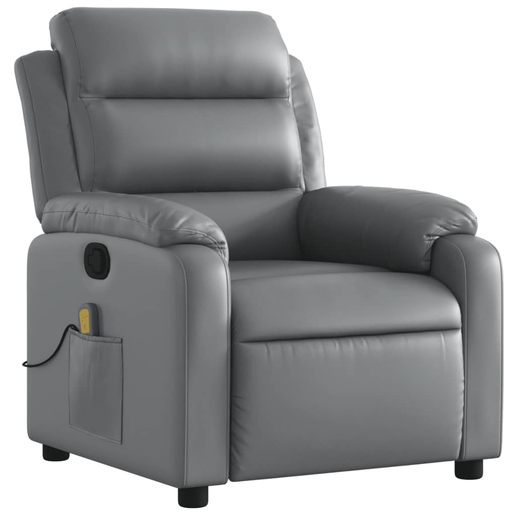 vidaXL Sillón de masaje reclinable cuero sintético gris