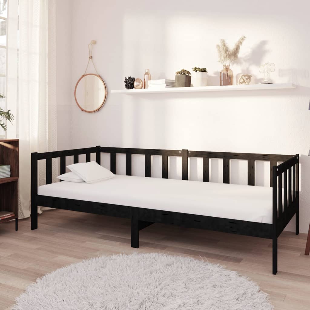 vidaXL Cama de día de madera maciza de pino negro 90x200 cm