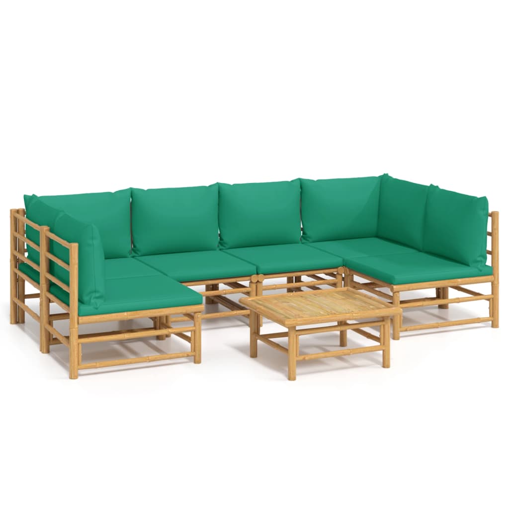 vidaXL Set de muebles de jardín 7 piezas bambú con cojines verde