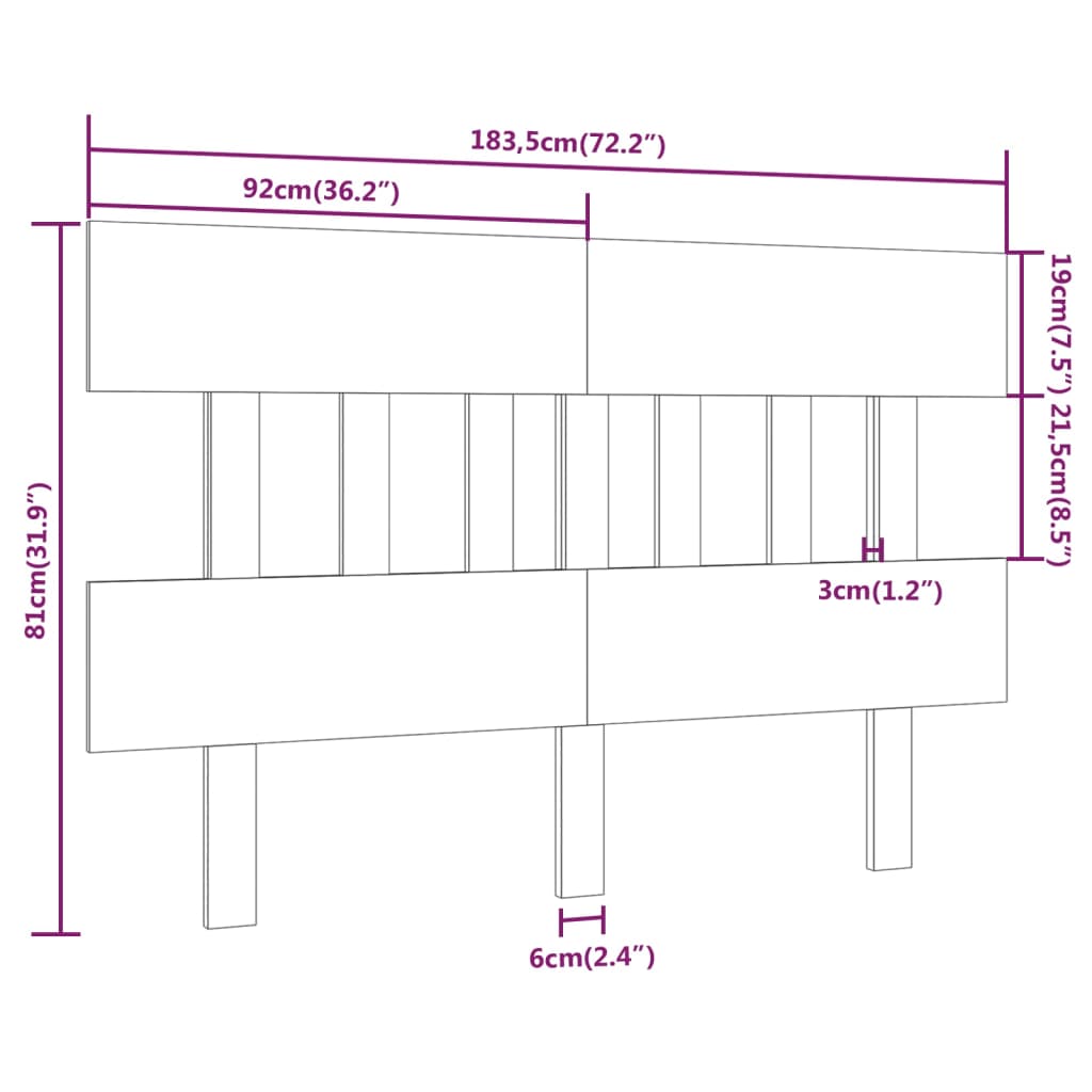 vidaXL Cabecero de cama madera maciza de pino blanco 183,5x3x81 cm