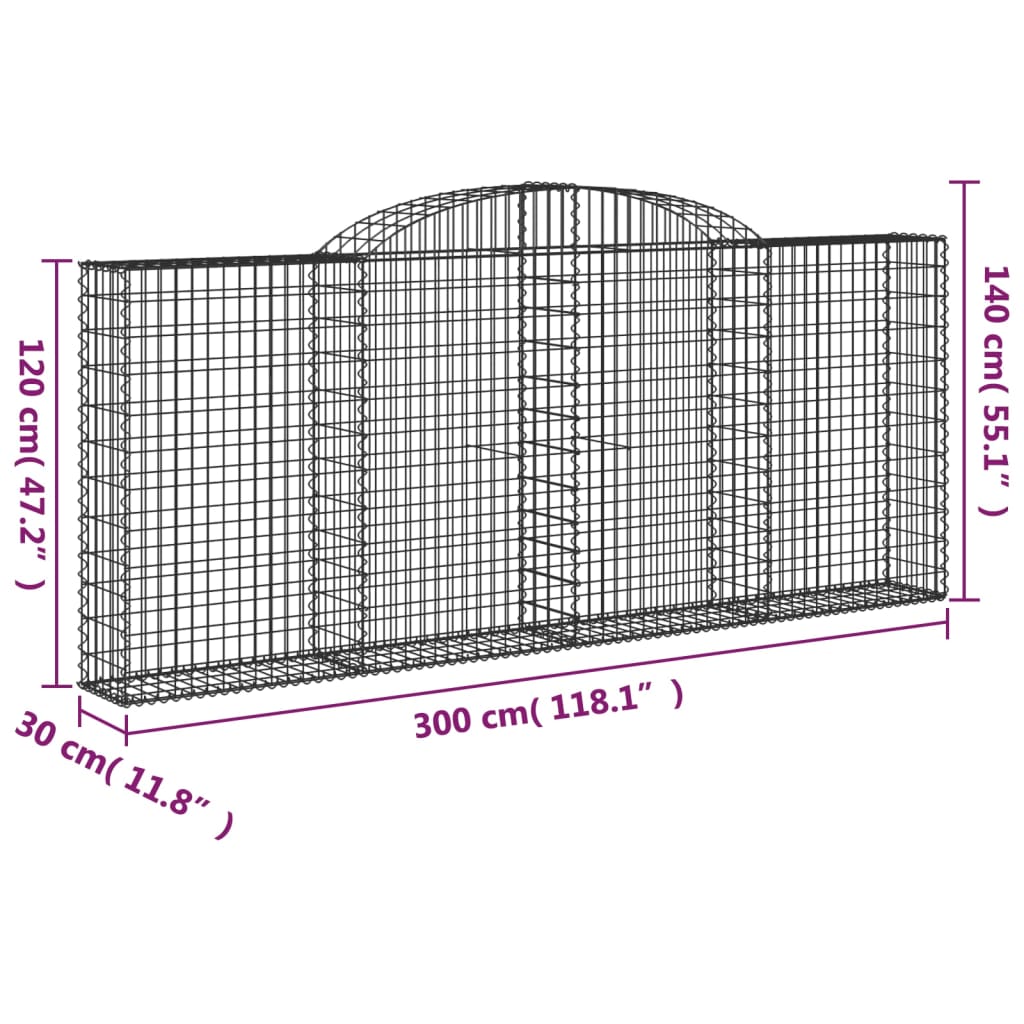 vidaXL Cestas gaviones 11 uds forma de arco hierro 300x30x120/140 cm