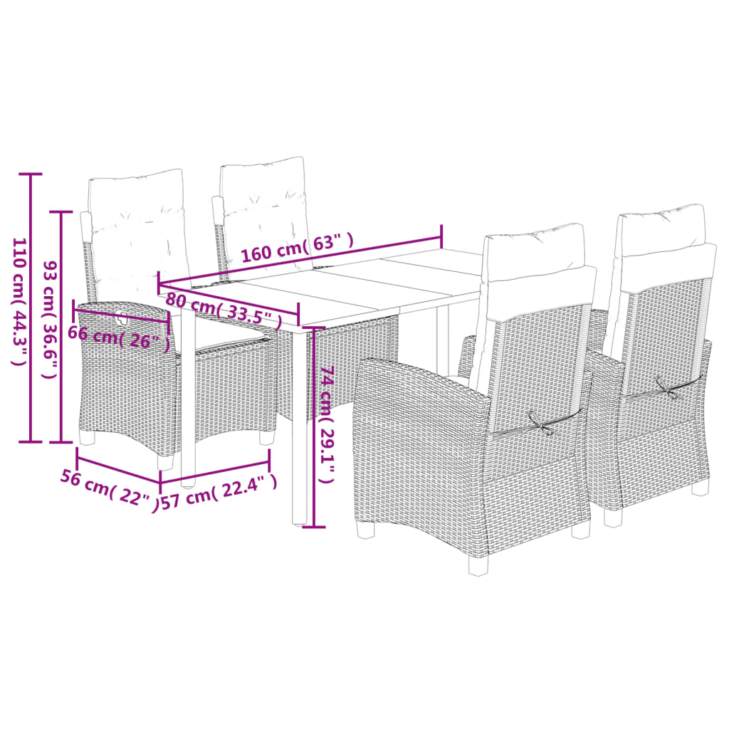 vidaXL Set comedor de jardín 5 pzas con cojines ratán sintético beige