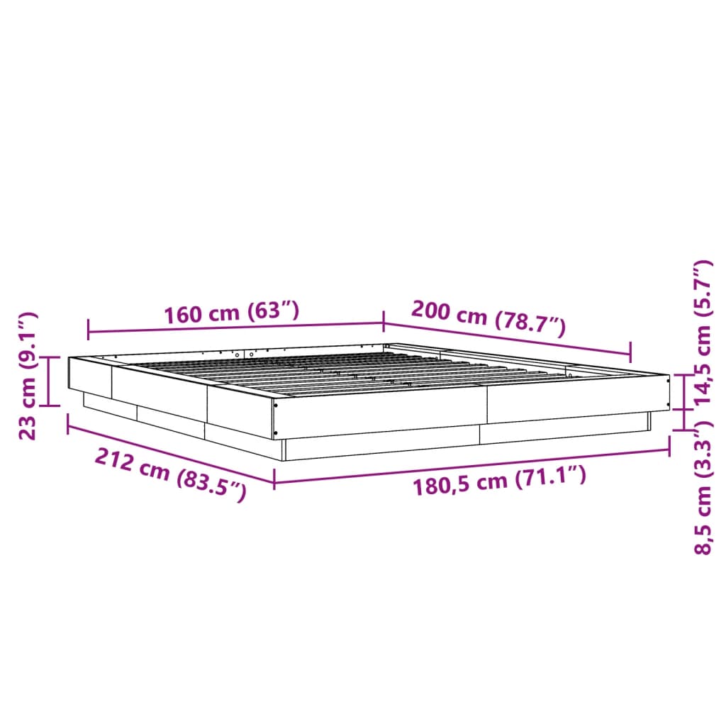 vidaXL Estructura de cama madera de ingeniería gris Sonoma 160x200 cm