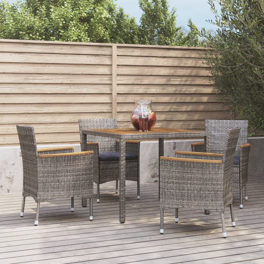 vidaXL Set comedor de jardín 5 piezas con cojines ratán sintético gris