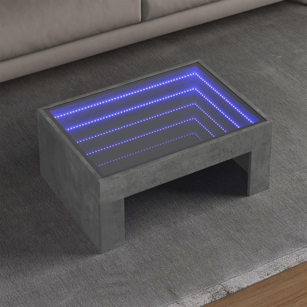 vidaXL Mesa de centro con Infinity LED gris hormigón 70x50x30 cm