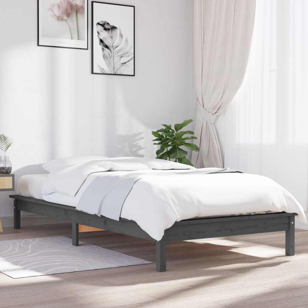 vidaXL Estructura de cama madera maciza de pino gris 90x190 cm