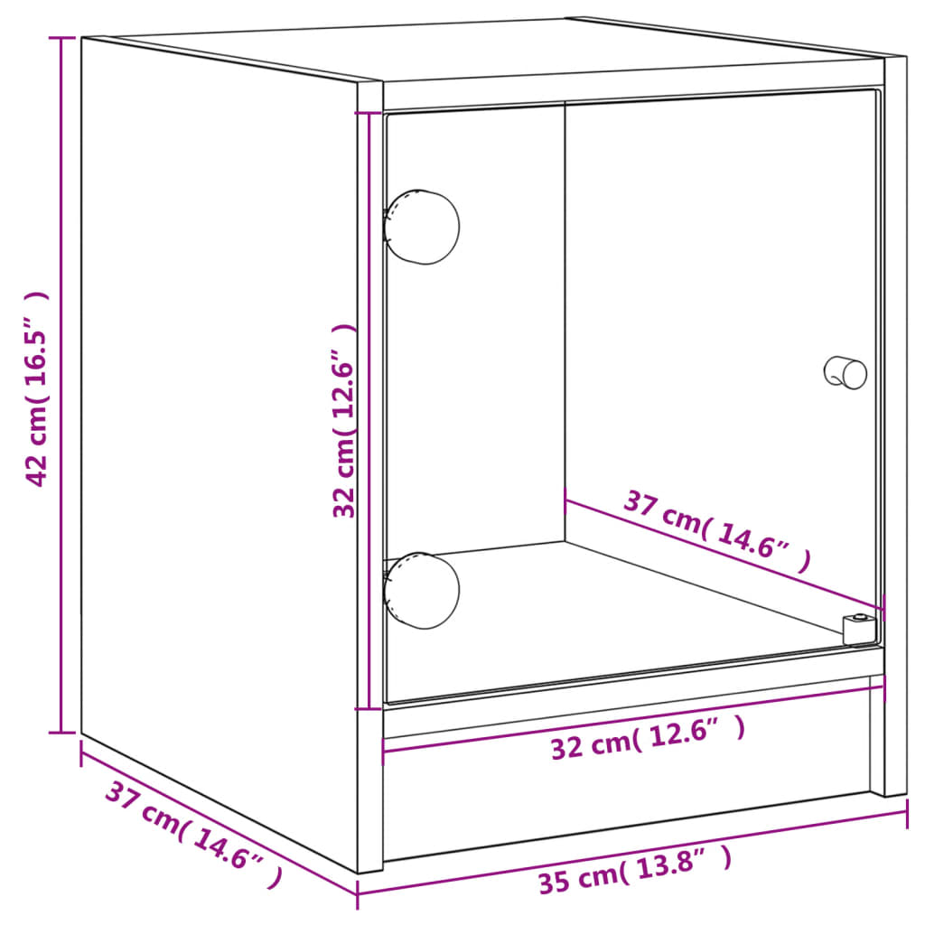 vidaXL Mesita de noche con puerta de vidrio roble ahumado 35x37x42 cm