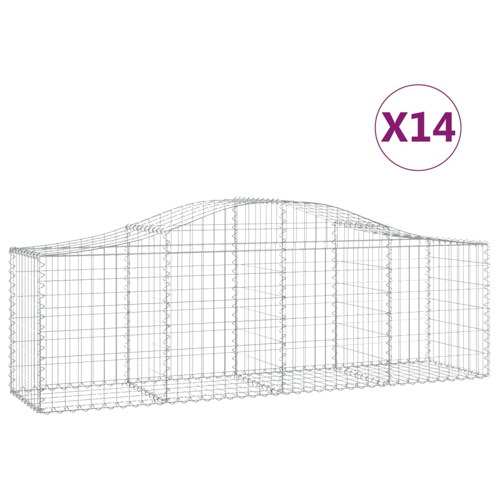 vidaXL Cestas de gaviones 14 uds forma de arco hierro 200x50x60/80 cm