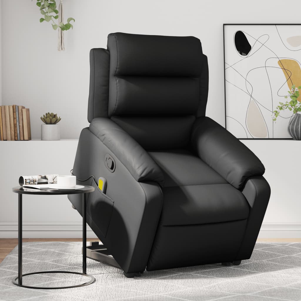 vidaXL Sillón reclinable de masaje de pie cuero artificial negro