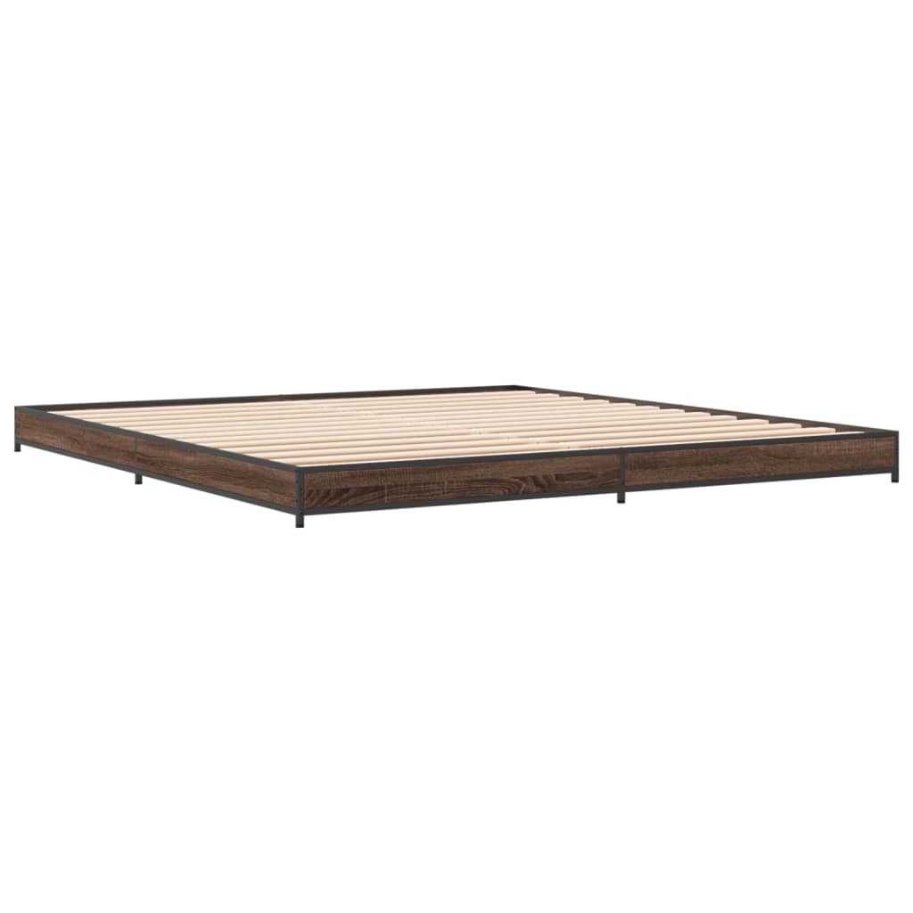 vidaXL Estructura cama madera ingeniería metal marrón roble 180x200 cm