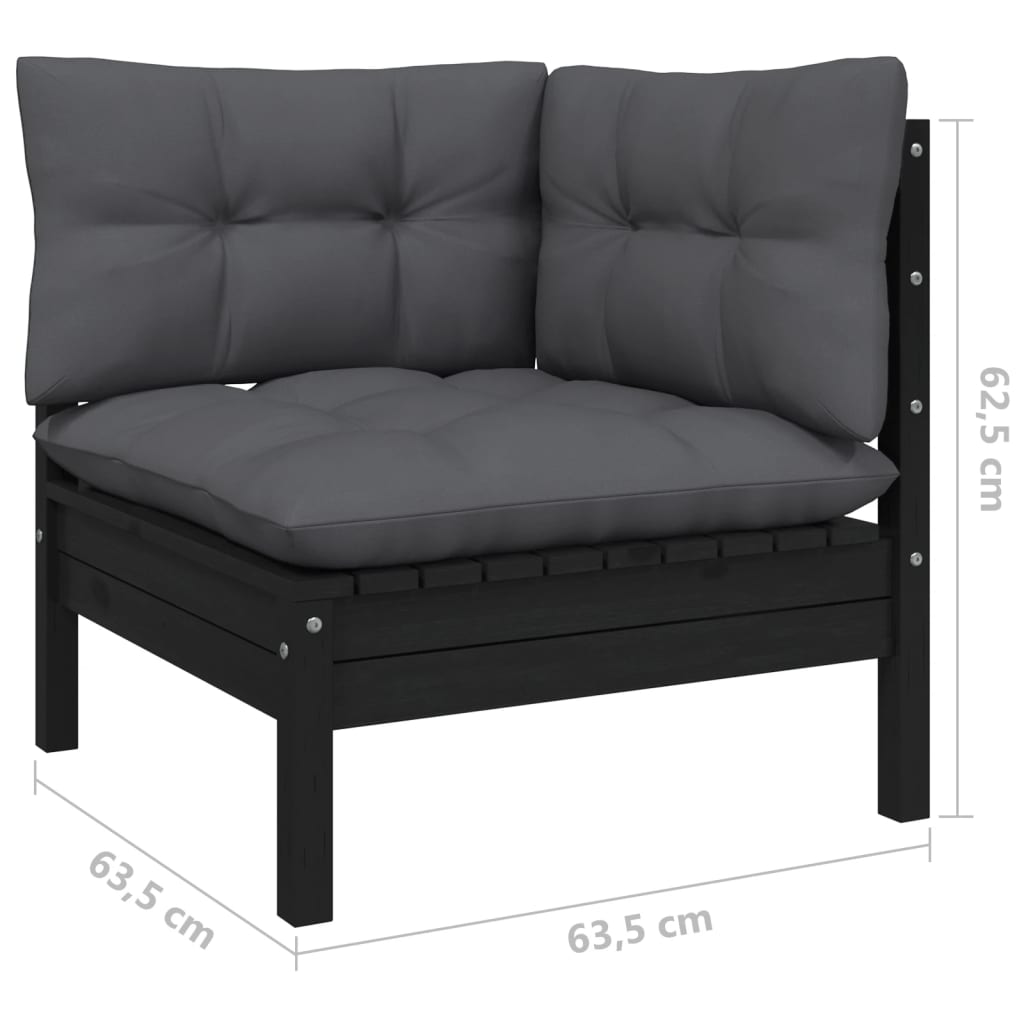 vidaXL Muebles de jardín 10 pzas y cojines negro madera maciza de pino