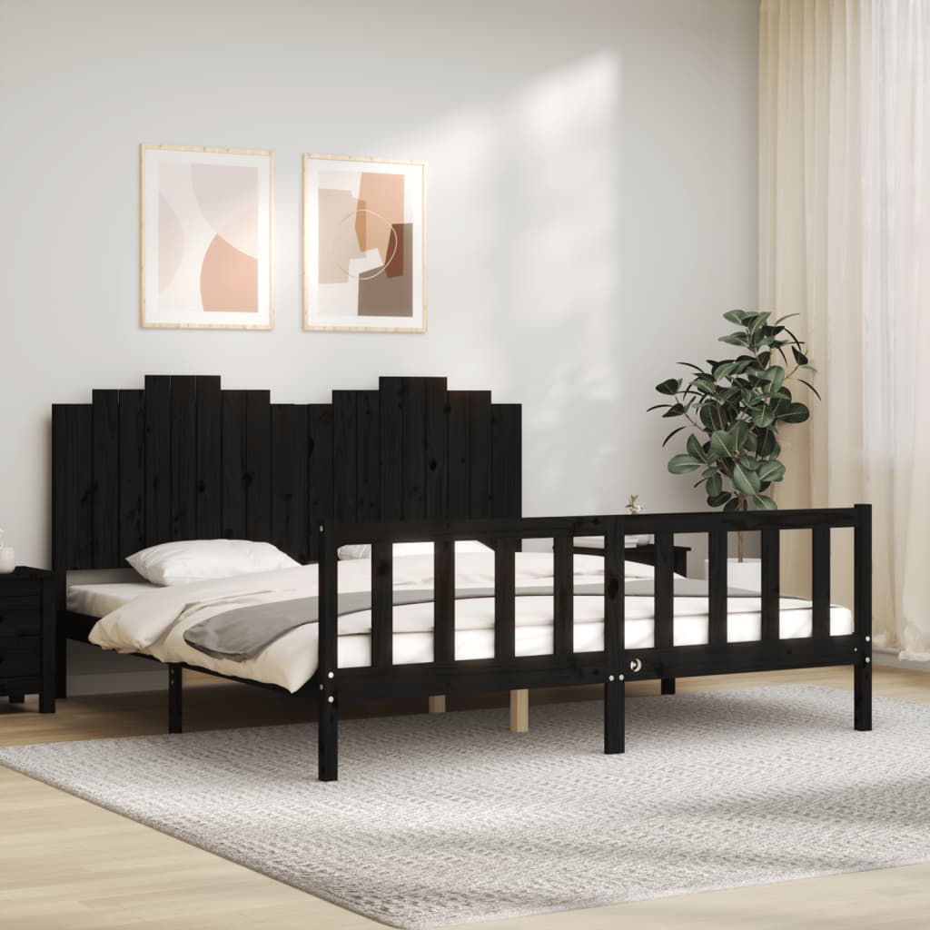 vidaXL Estructura de cama con cabecero madera maciza negro 180x200 cm