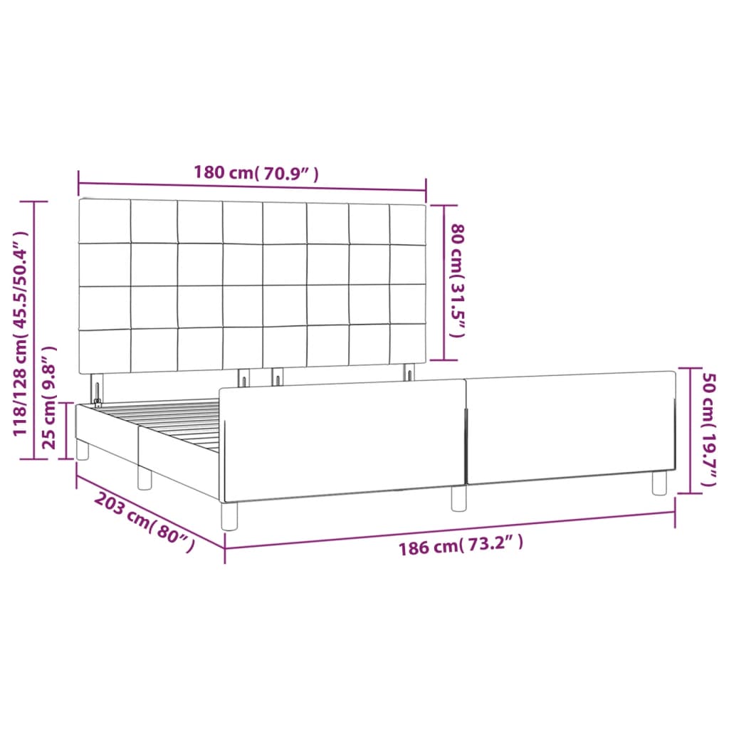 vidaXL Estructura de cama con cabecero de terciopelo rosa 180x200 cm