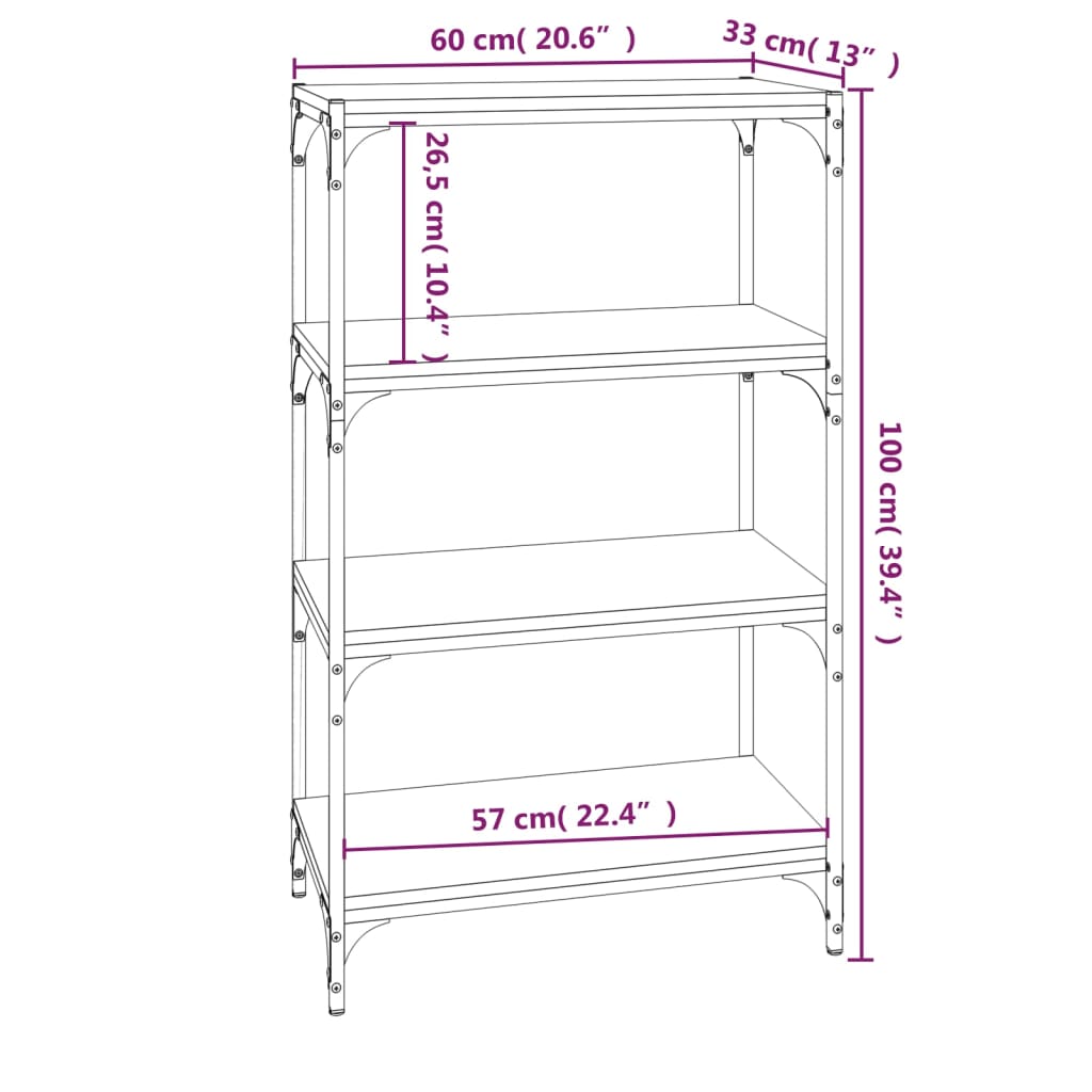 vidaXL Estantería madera contrachapada y acero negro 60x33x100 cm