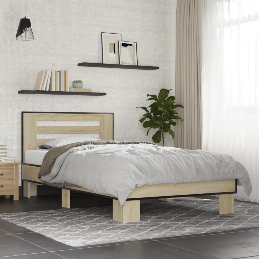 vidaXL Estructura cama madera ingeniería metal roble Sonoma 75x190 cm