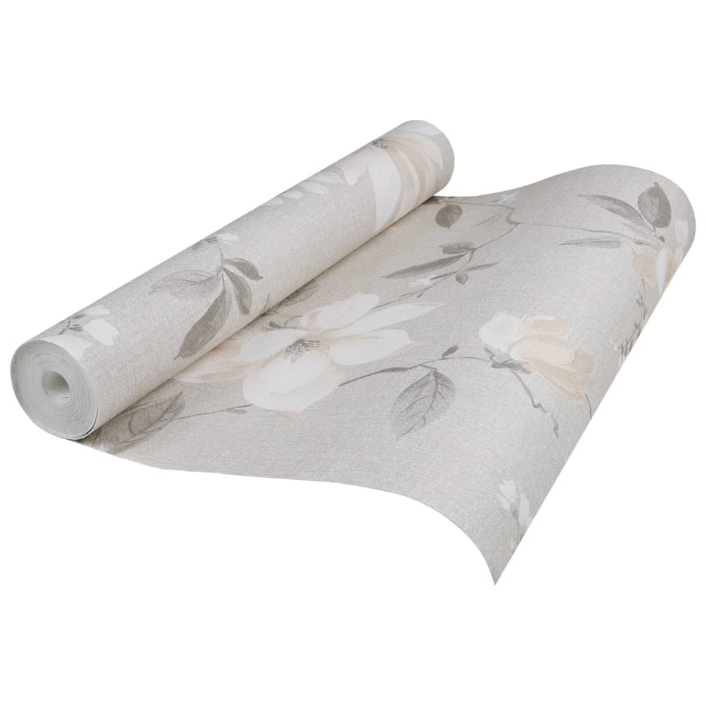 vidaXL Papel pintado 3D no tejido estampado de flores gris 10x0,53 m