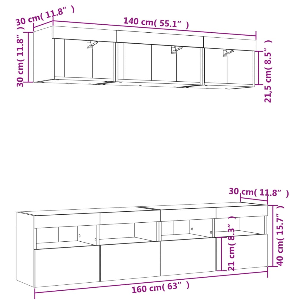 vidaXL Muebles de TV de pared con LED 5 pzas madera ingeniería negro