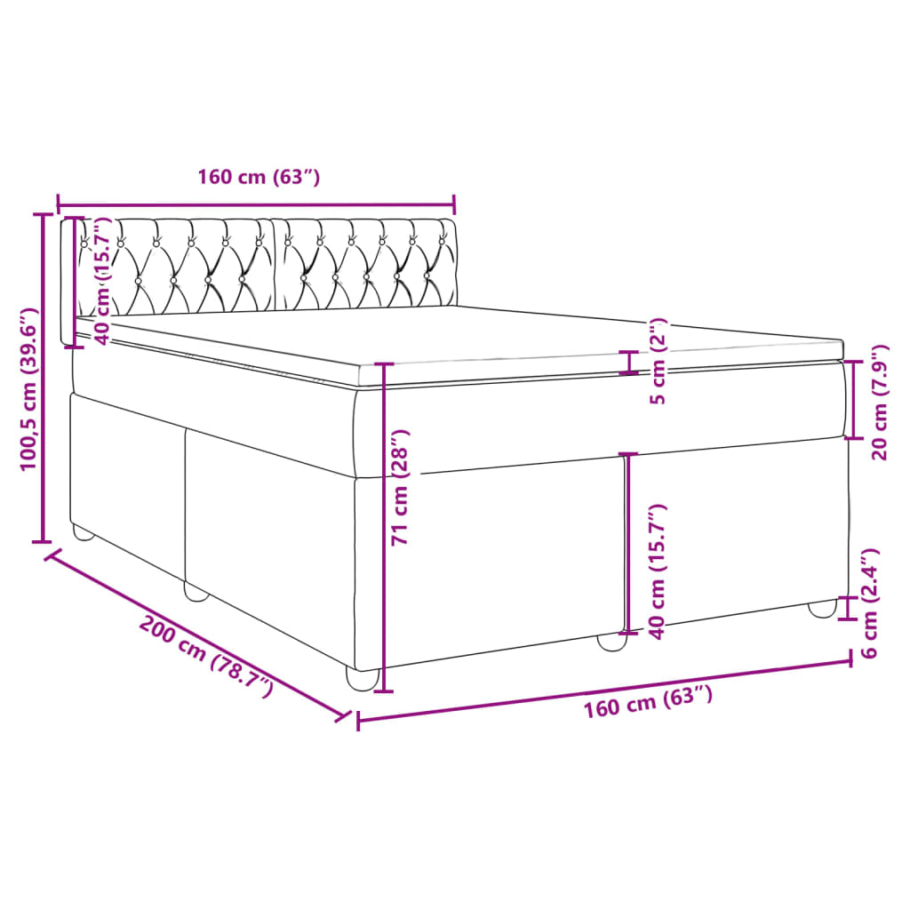 vidaXL Cama box spring con colchón tela azul 160x200 cm