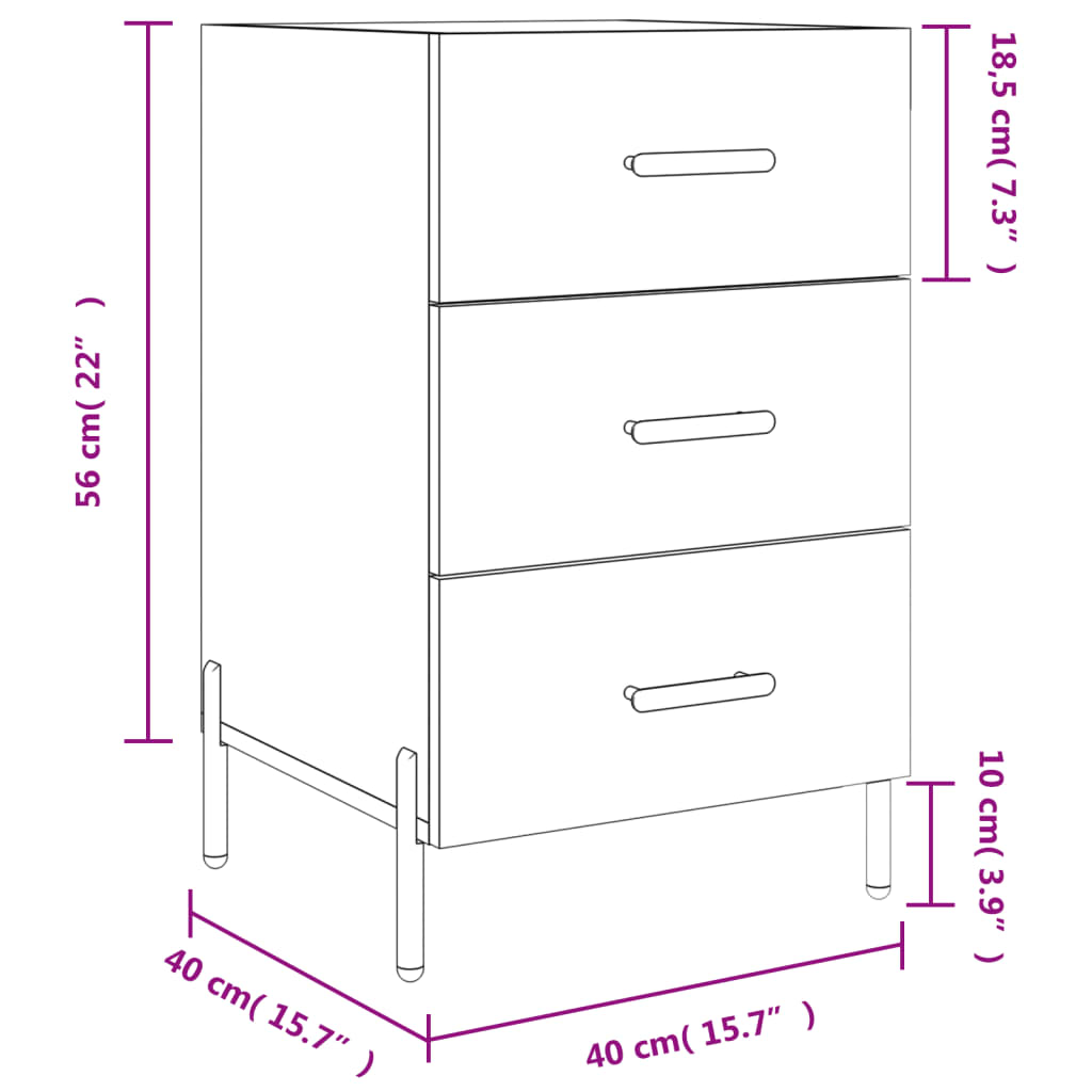 vidaXL Mesita de noche madera de ingeniería blanco brillo 40x40x66 cm