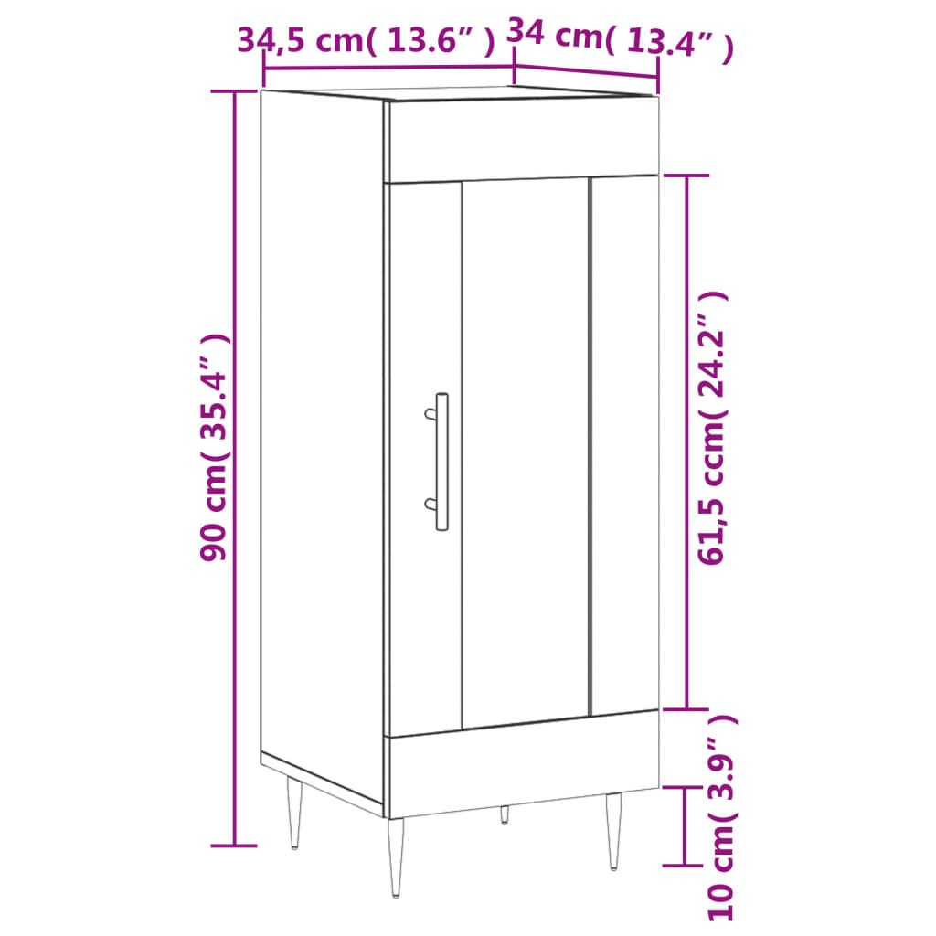 vidaXL Aparador de madera contrachapada blanco brillante 34,5x34x90 cm