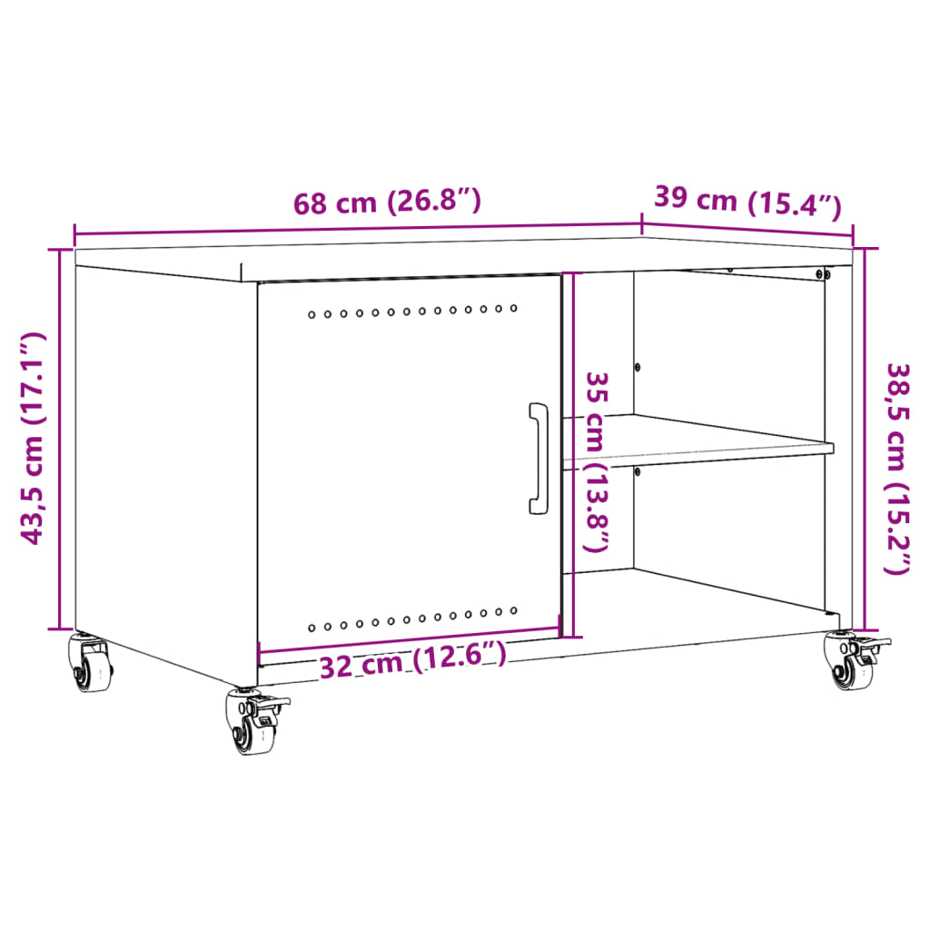 vidaXL Mueble de TV de acero verde oliva 68x39x43,5 cm