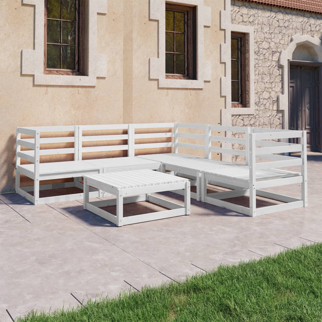 vidaXL Set de salón de jardín de 6 piezas blanco madera maciza de pino