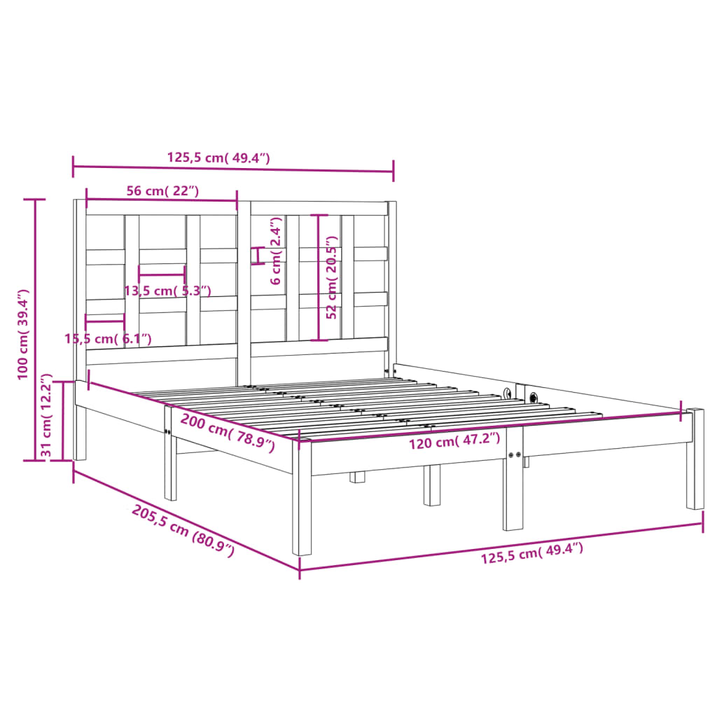 vidaXL Estructura de cama madera maciza de pino 120x200 cm