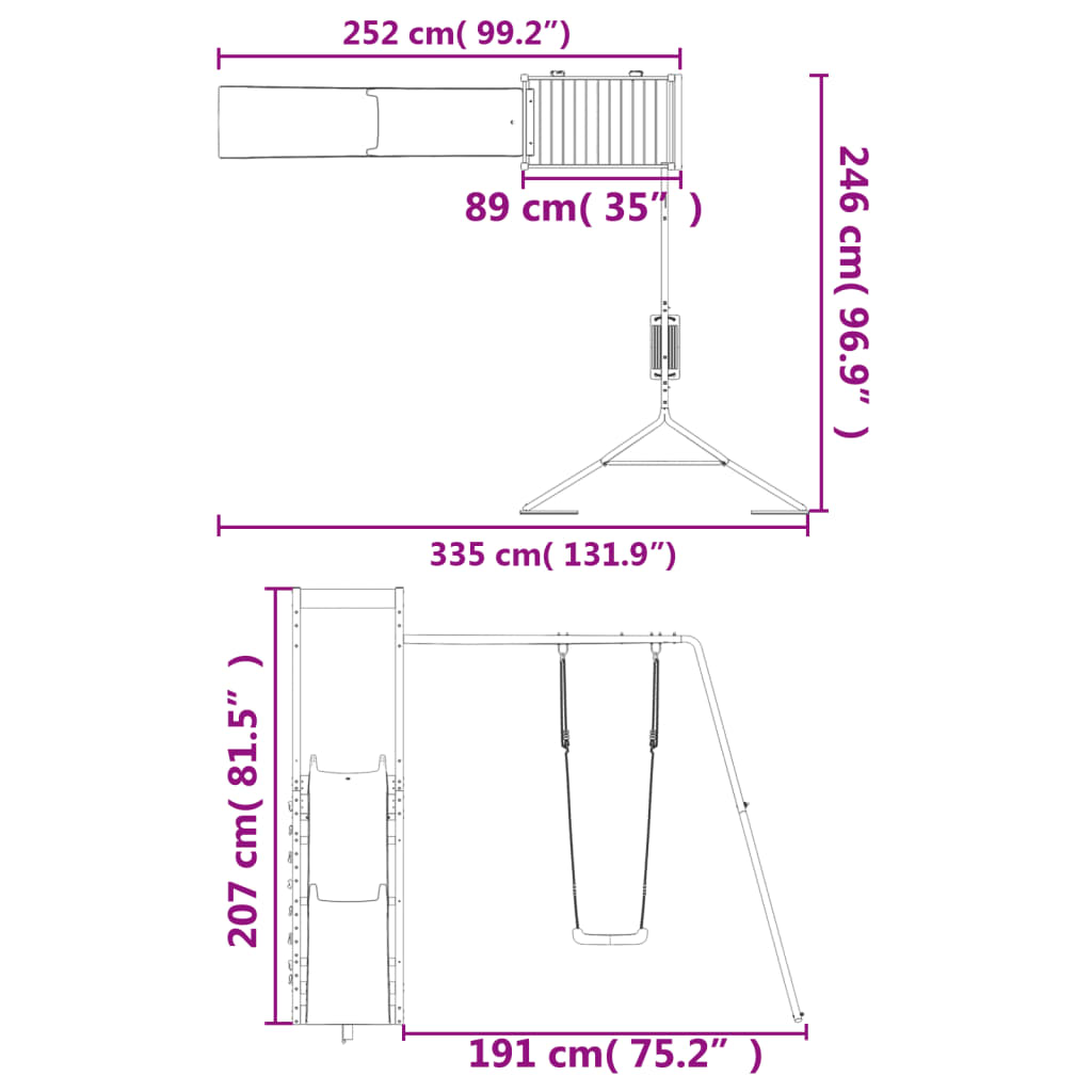 vidaXL Parque infantil de exterior madera maciza de pino