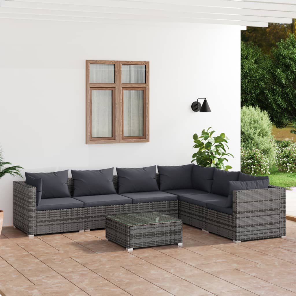 vidaXL Set de muebles de jardín 7 pzas y cojines ratán sintético gris