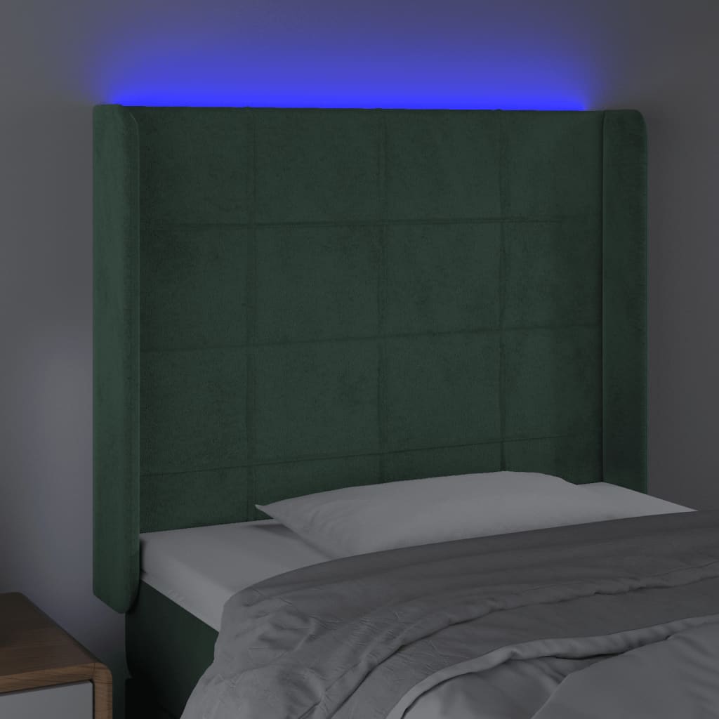 vidaXL Cabecero con LED de terciopelo verde oscuro 103x16x118/128 cm