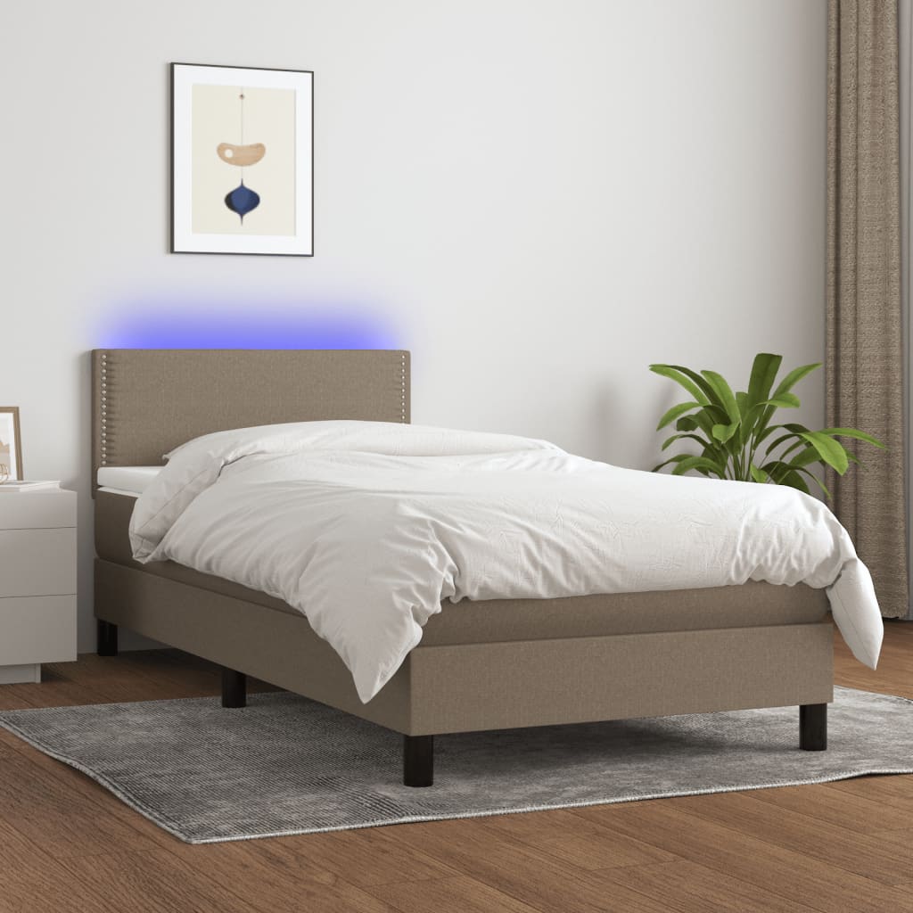 vidaXL Cama box spring colchón y luces LED tela gris taupe 90x190 cm