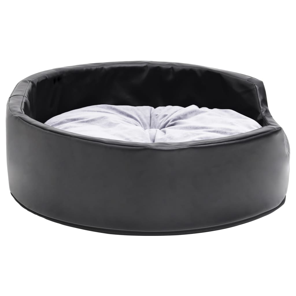 vidaXL Cama para perros felpa y cuero sintético negro gris 69x59x19 cm