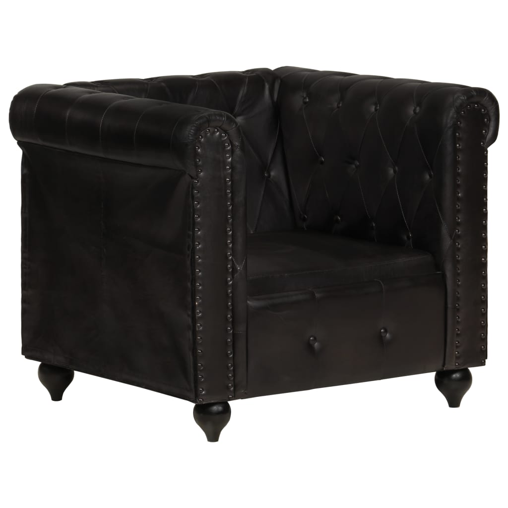 vidaXL Sillón Chesterfield de cuero auténtico negro