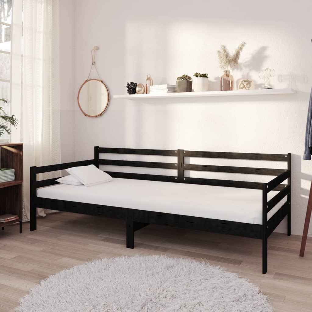 vidaXL Sofá cama con colchón madera de pino maciza negro 90x200 cm