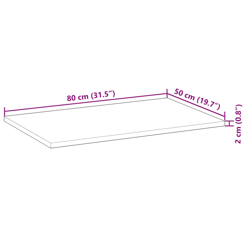 vidaXL Tablero de mesa rectangular madera maciza acacia 80x50x2 cm