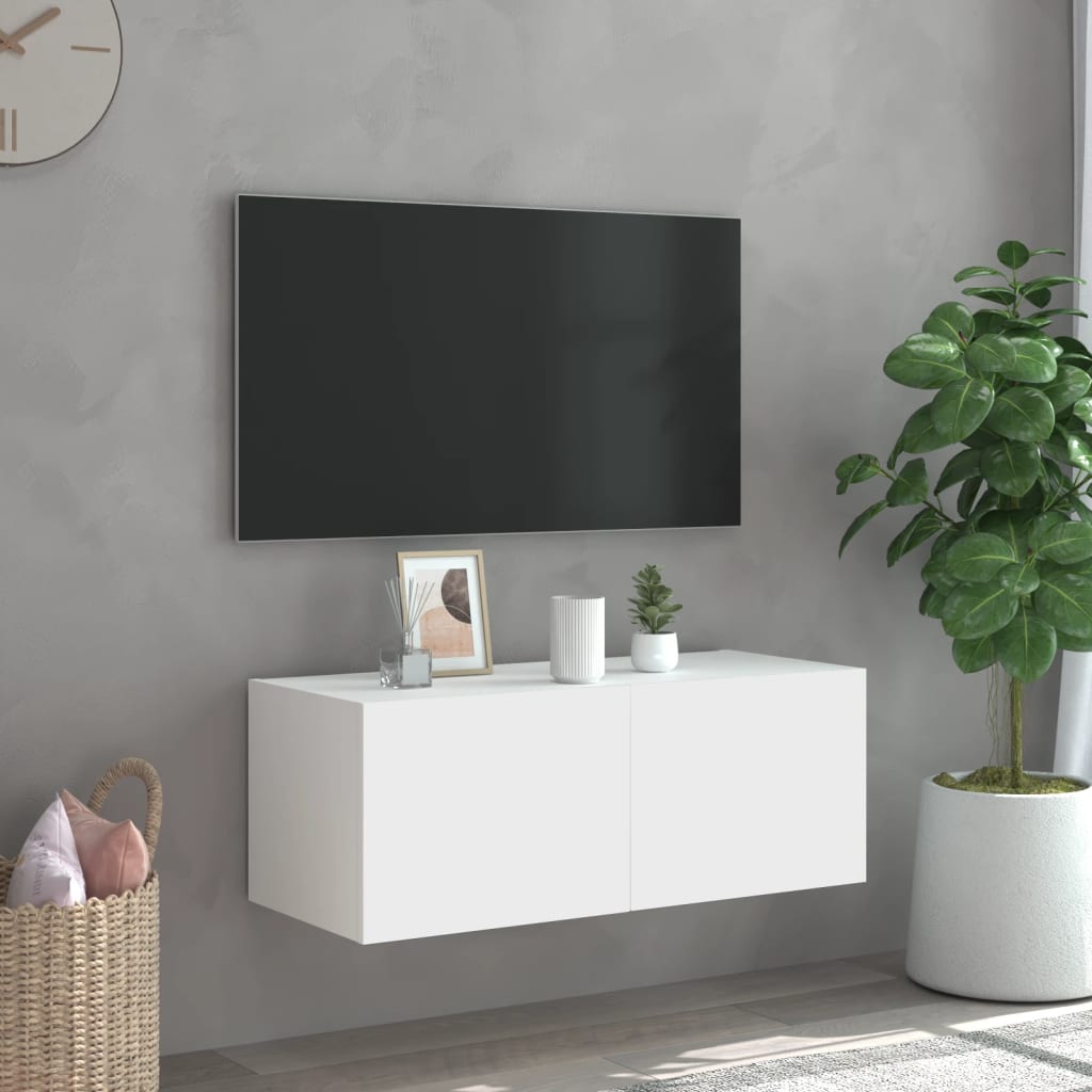 vidaXL Mueble de TV de pared con luces LED blanco 80x35x31 cm