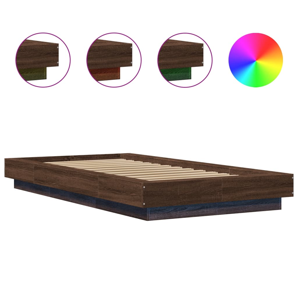 vidaXL Estructura cama con luces LED madera marrón roble 75x190 cm