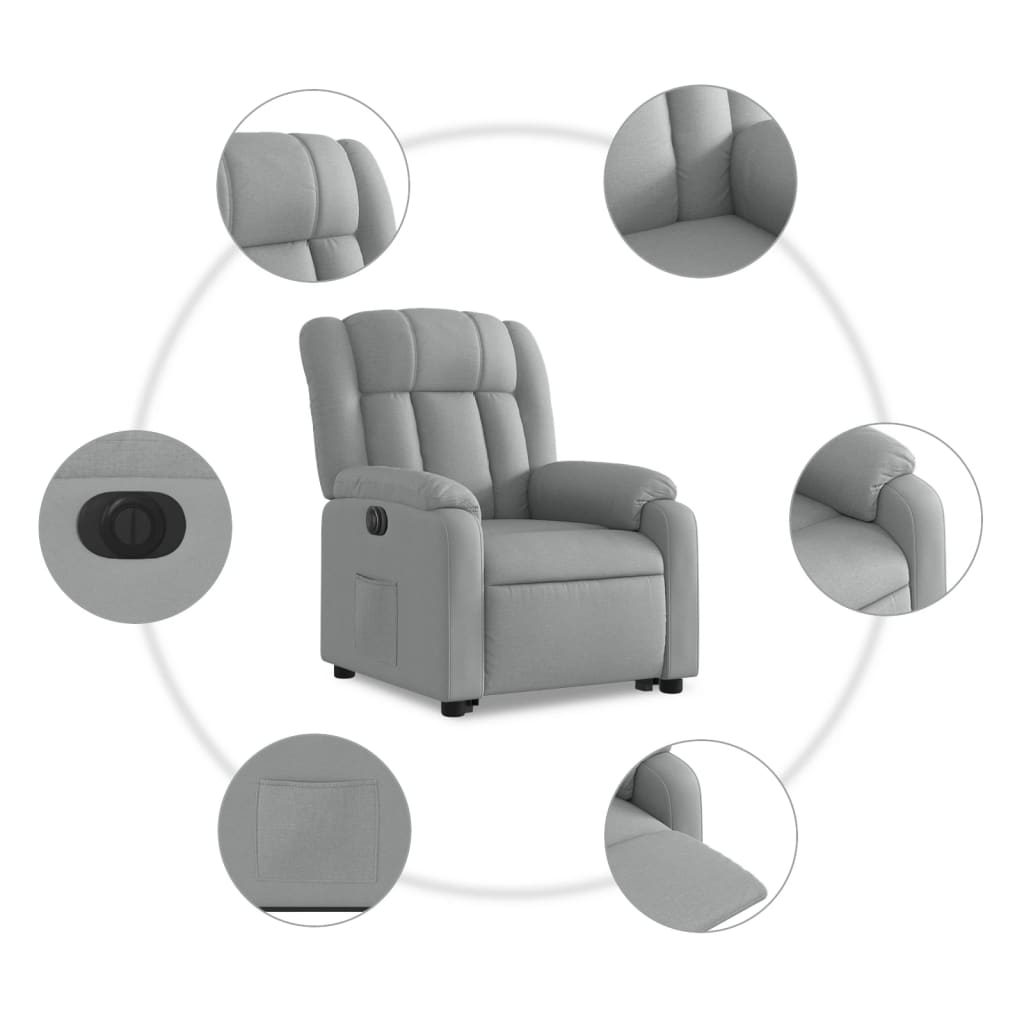 vidaXL Sillón eléctrico reclinable elevable de tela gris claro