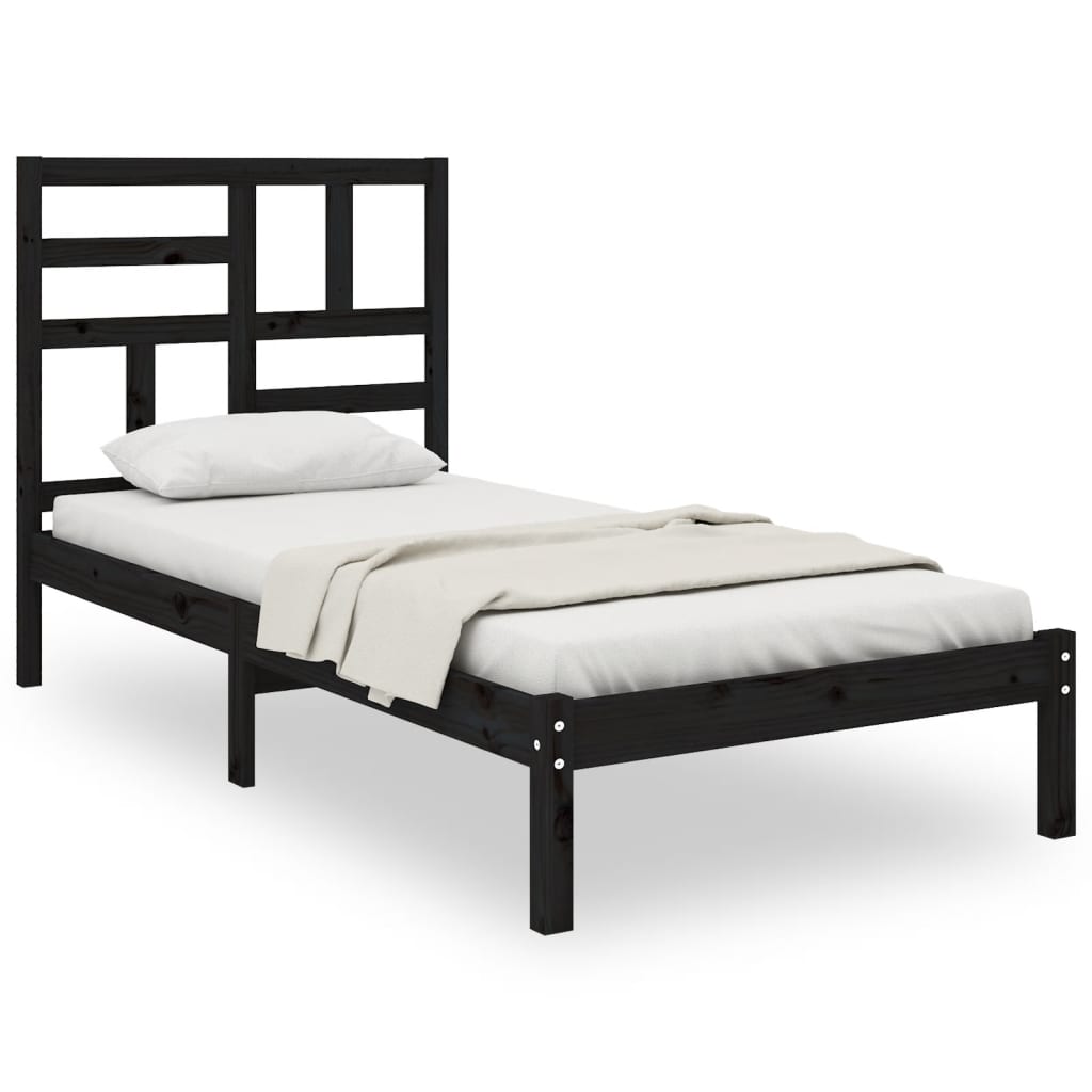 vidaXL Estructura de cama individual madera maciza negra 90x190 cm