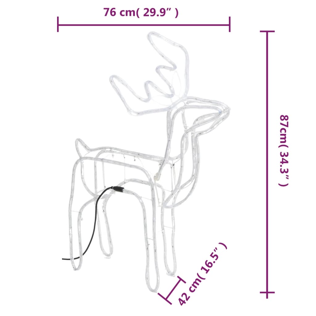 vidaXL Figura de reno Navidad 2 unidades blanco cálido 76x42x87 cm