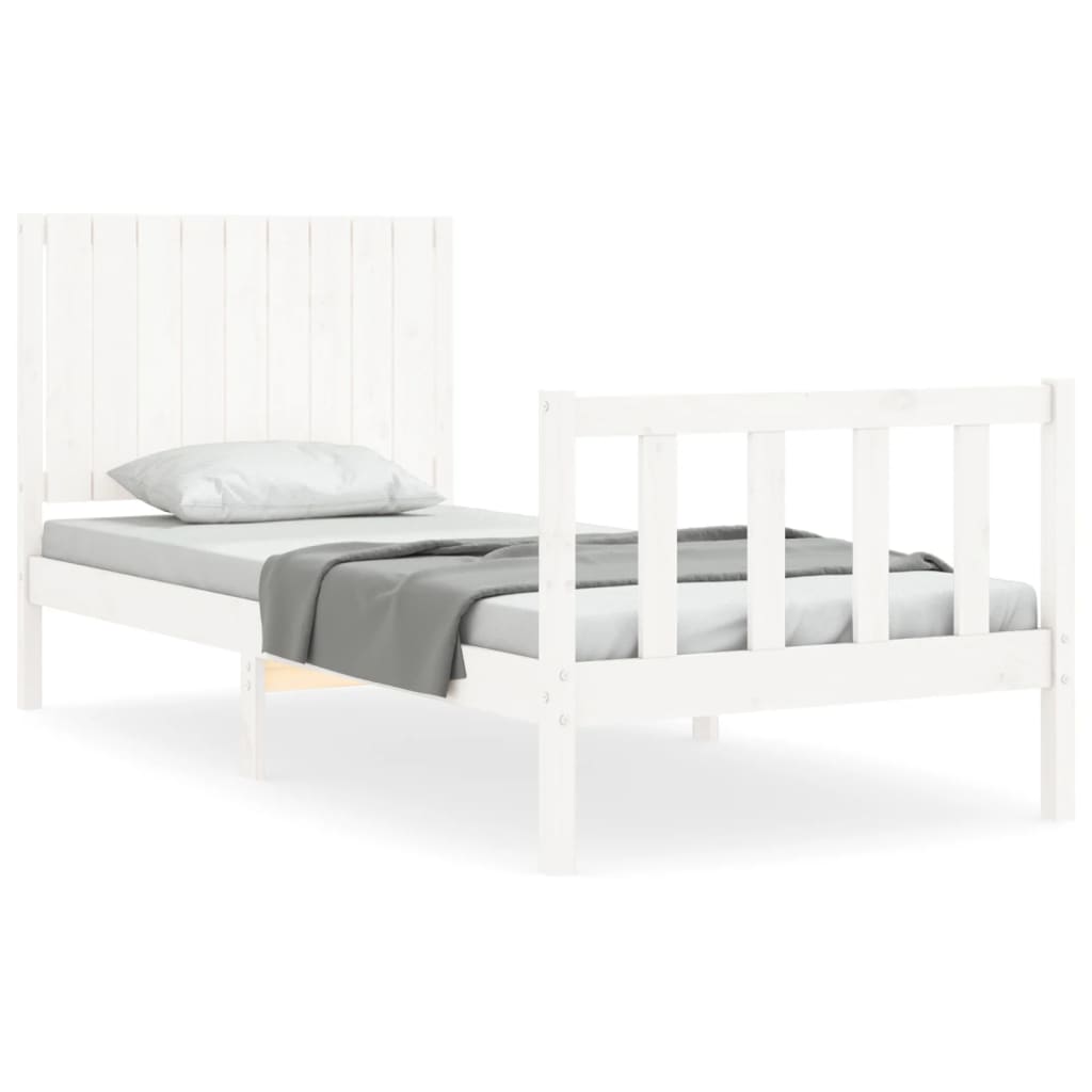 vidaXL Estructura de cama con cabecero madera maciza blanco 90x200 cm