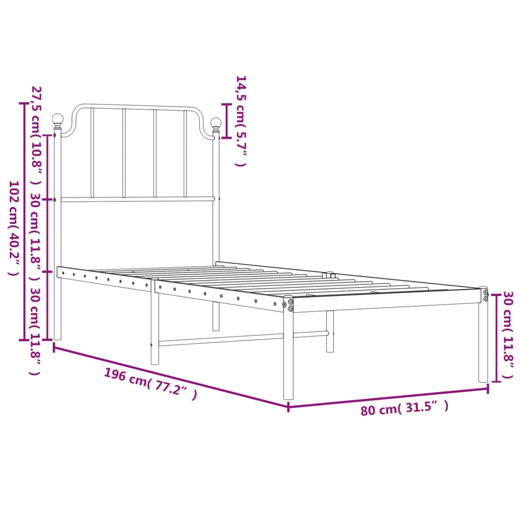 vidaXL Estructura cama sin colchón con cabecero metal blanco 75x190 cm