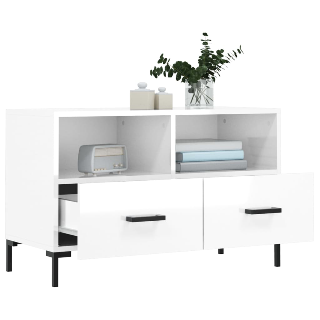 vidaXL Mueble de TV madera contrachapada blanco brillo 80x36x50 cm