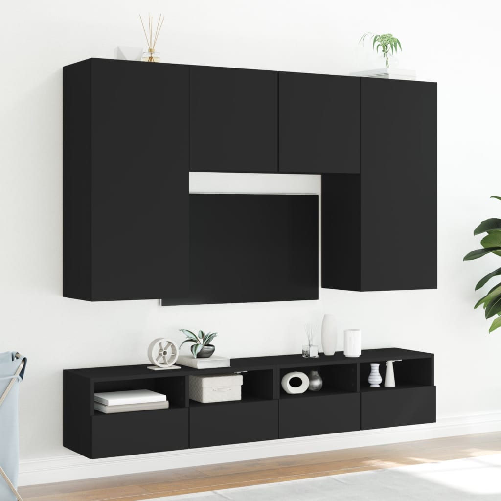 vidaXL Muebles de pared TV 2 uds madera ingeniería negro 80x30x30 cm