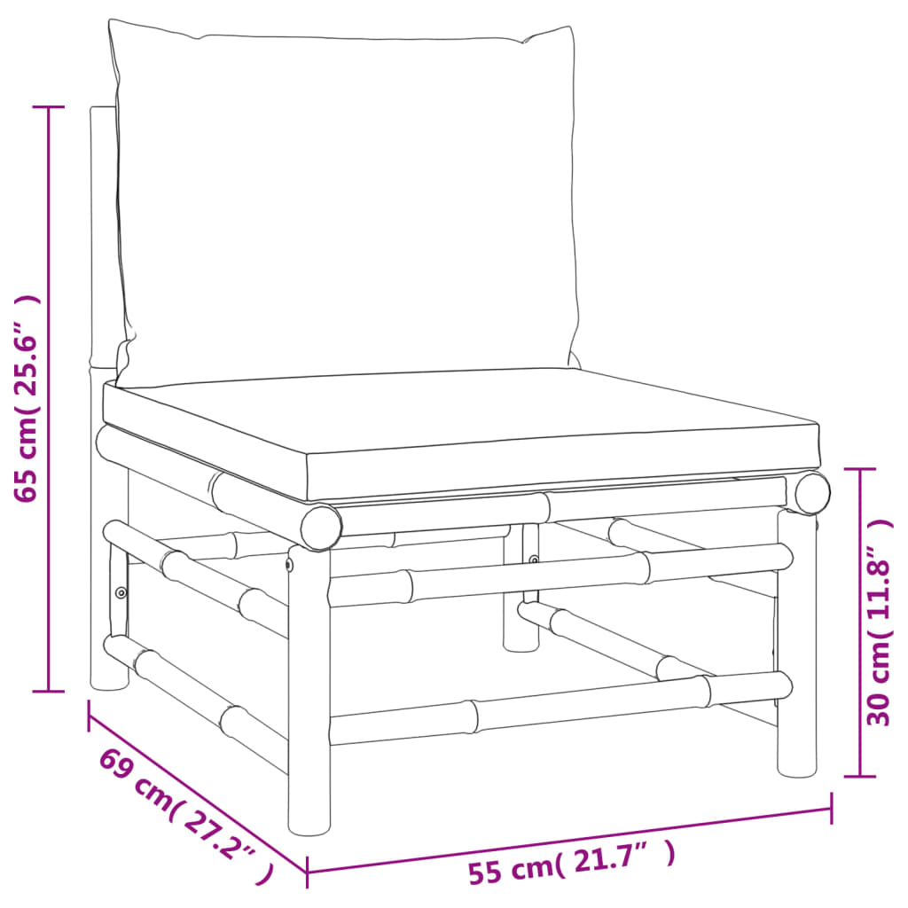 vidaXL Set de muebles de jardín 10 piezas bambú y cojines gris taupé