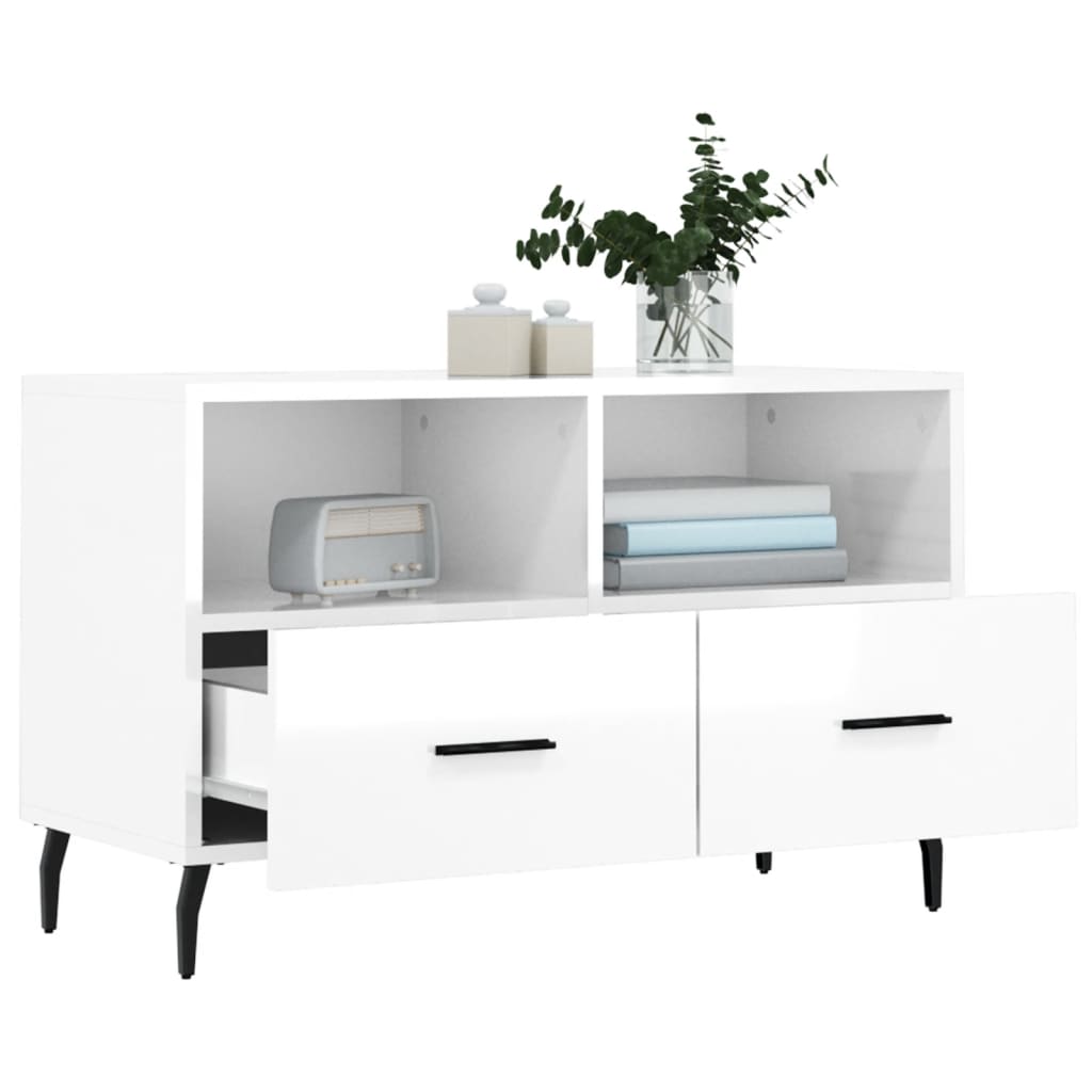 vidaXL Mueble de TV madera contrachapada blanco brillo 80x36x50 cm