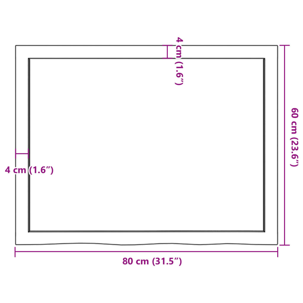 vidaXL Encimera baño madera maciza tratada marrón oscuro 80x60x(2-6)cm